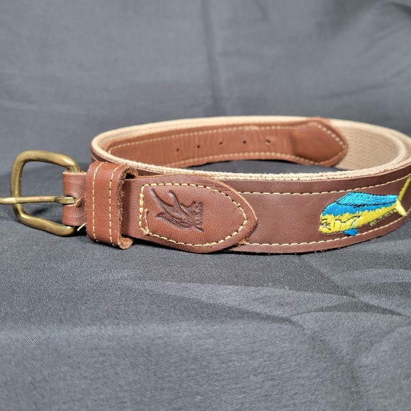 ZEPPELIN Fish Leather Belt Solid Brass Buckle USA Men's 36 Tan World Wide Sports - Picture 1 of 8